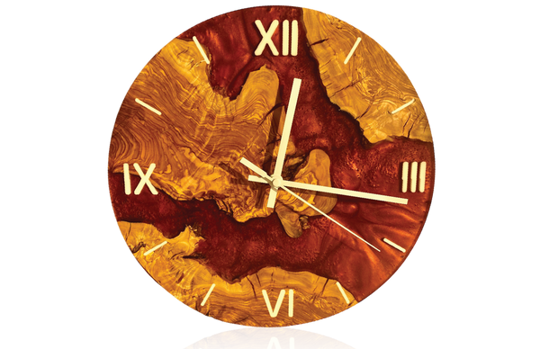 Resin Epoxy and Wood Red wall clock 40cm Diameter, 2.5cm thickness. HandMade for parashuteHome.