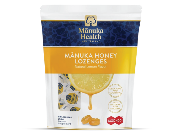 Manuka Health, MGO 400+ Manuka Honey Lozenges with Lemon, 58 lozenges, 8.8 oz, 100% Natural with Vitamin C
