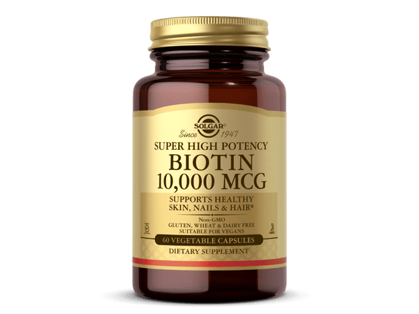 Solgar Biotin 10,000 mcg, 60 Vegetable Capsules - Energy, Metabolism, Promotes Healthy Skin, Nails & Hair - Super High Potency - Non-GMO, Vegan, Gluten Free, Dairy Free, Kosher