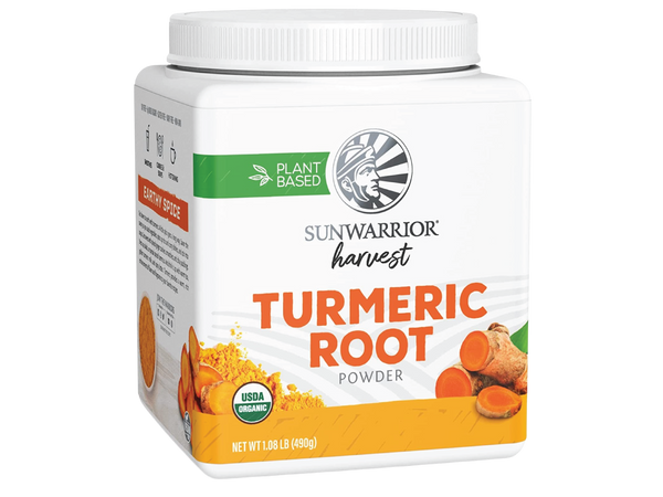 Sunwarrior Organic Turmeric Root Powder | Pure Raw Superfood Powder for Baking Smoothies and Curry | USDA Non-GMO 490g Tub (70 SRV) Organic Harvest